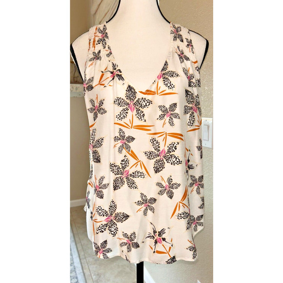 Caballero Collection Ivory Floral V-Neck Sleeveless Blouse small 2-6 MSRP $198 - Picture 2 of 7